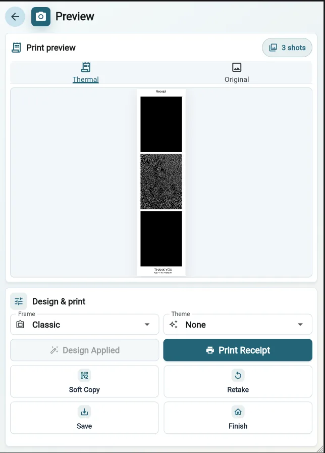Thermal receipt photo strip preview before printing
