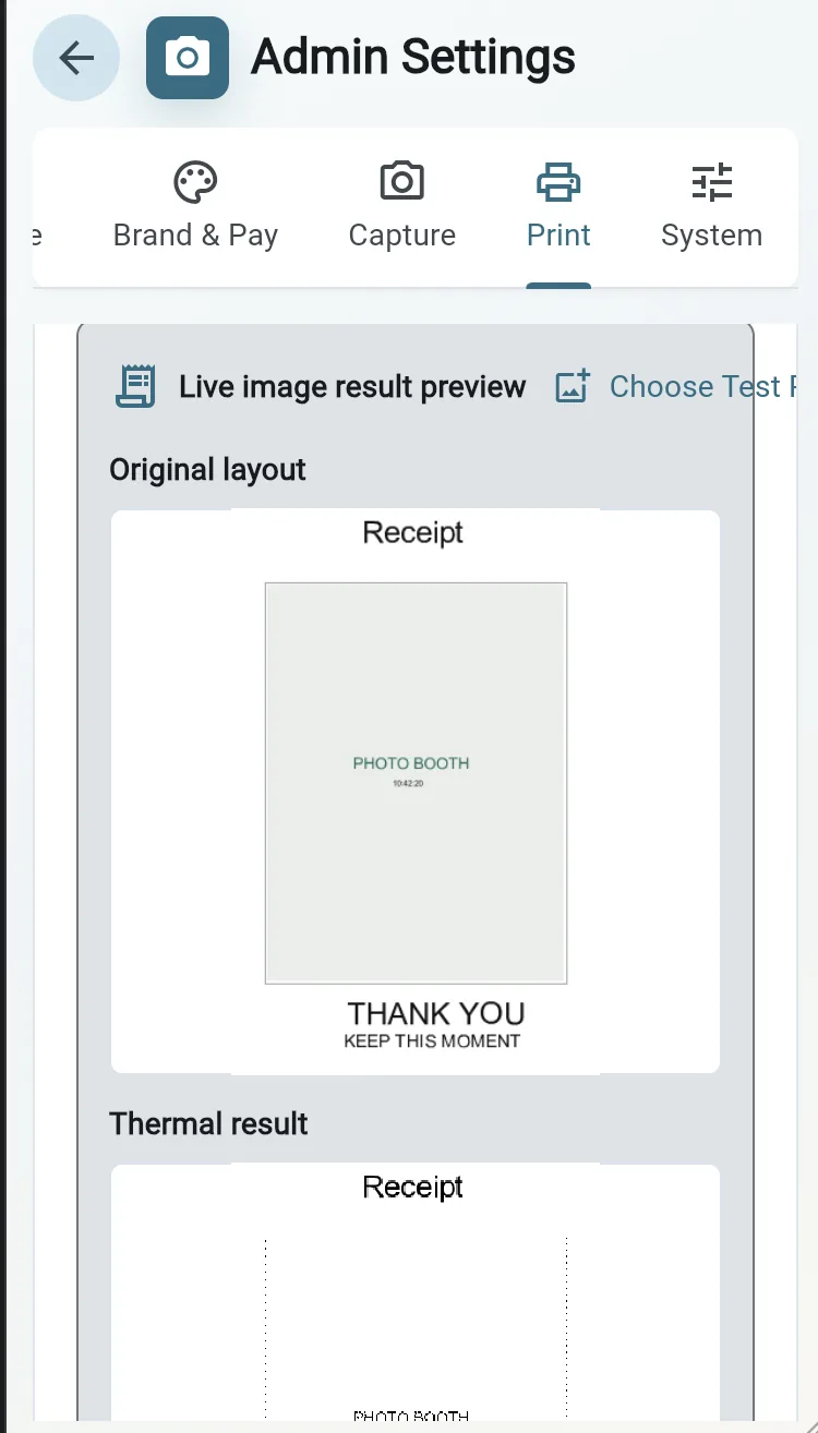 Original and thermal image result preview settings
