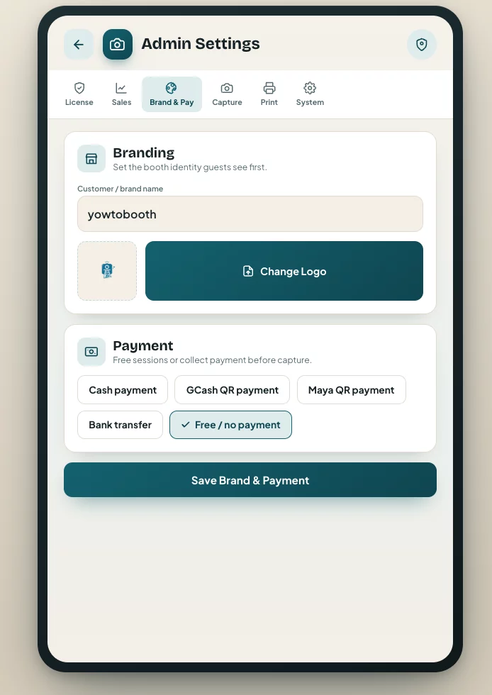 Latest YowtoBooth branding and payment settings