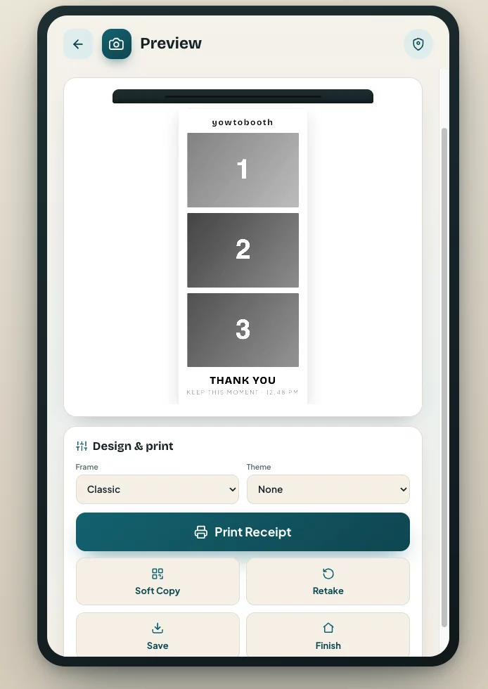 Latest YowtoBooth receipt preview and print screen